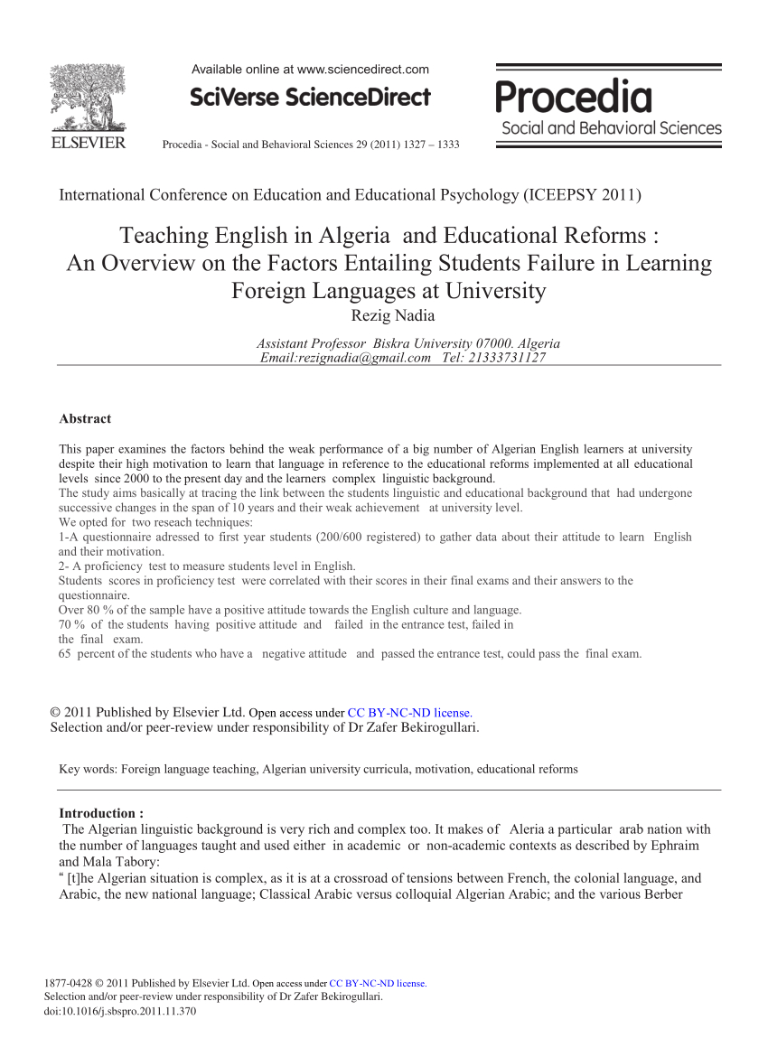 Pdf) Teaching English In Algeria And Educational Reforms: An With Regard To Country Report Template Middle School