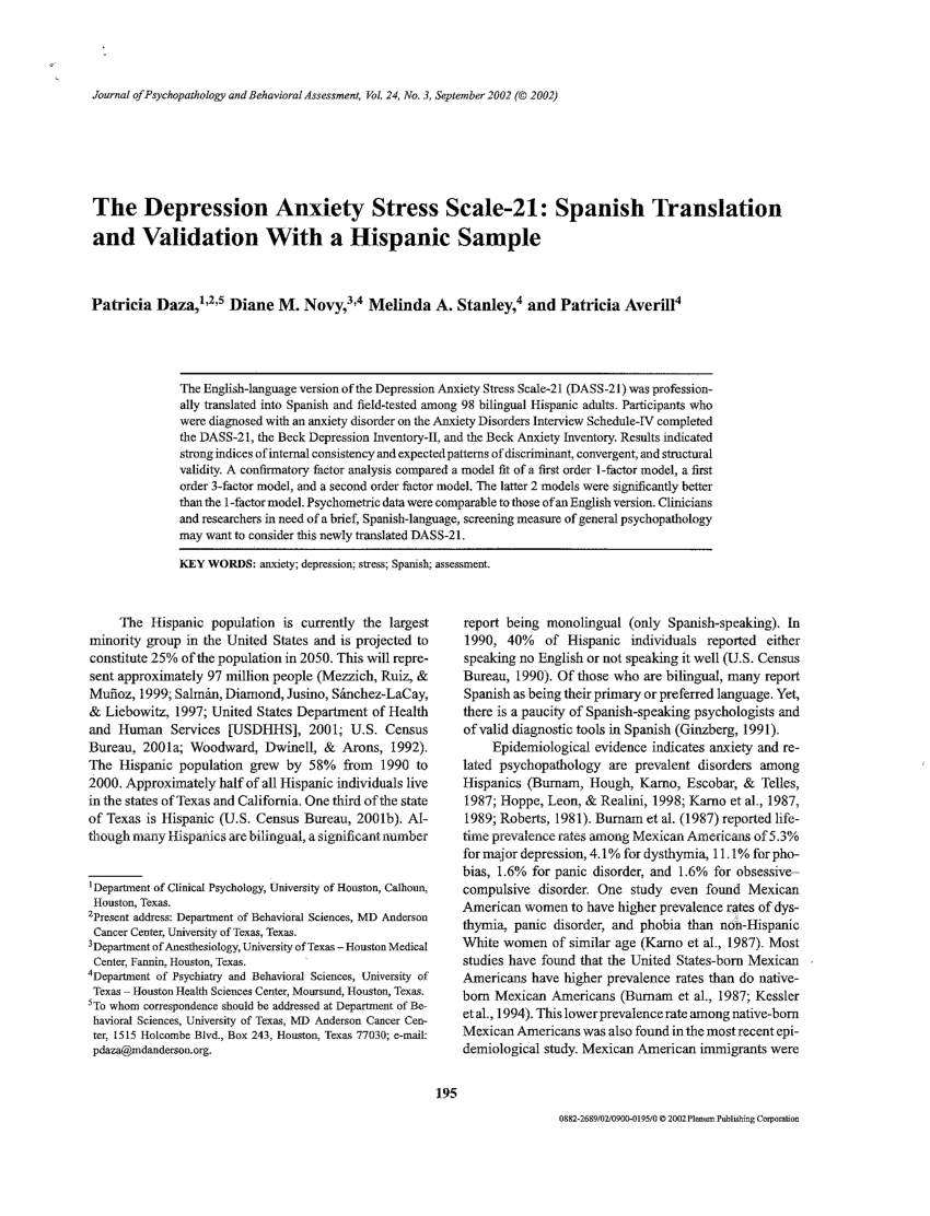 Pdf) The Depression Anxiety Stress Scale 21: Spanish Within Book Report Template In Spanish