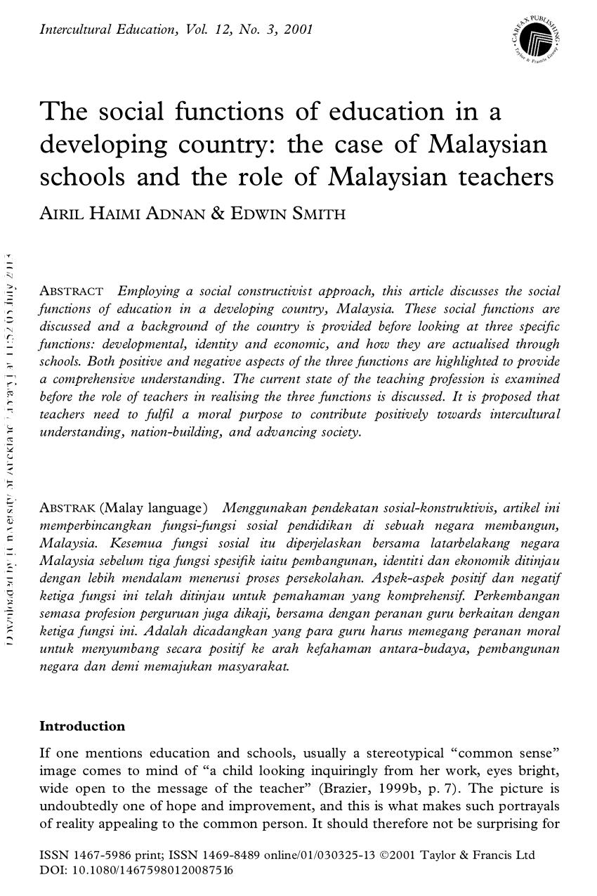 Pdf) The Social Functions Of Education In A Developing Within Country Report Template Middle School