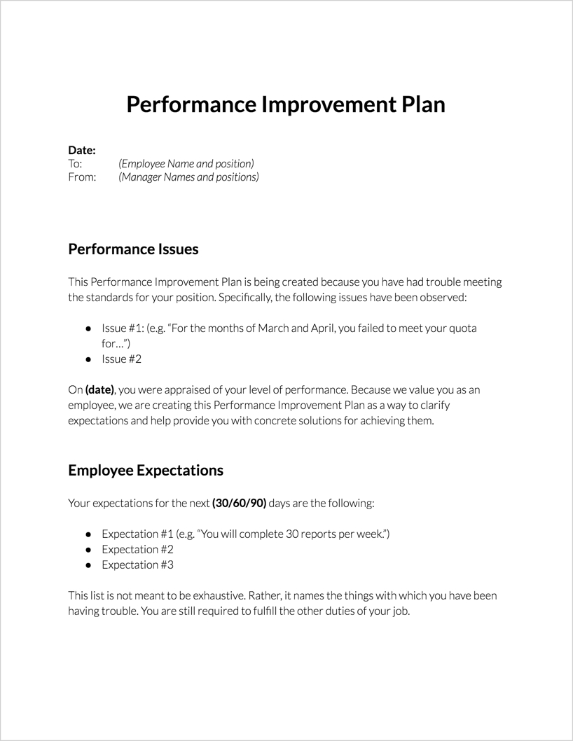 Performance Improvement Plan For Download | Clicktime Pertaining To Performance Improvement Plan Template Word