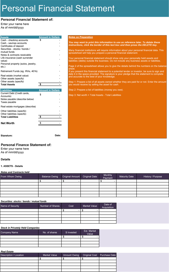Personal Financial Statement Form – 5+ Printable Formats With Blank Personal Financial Statement Template