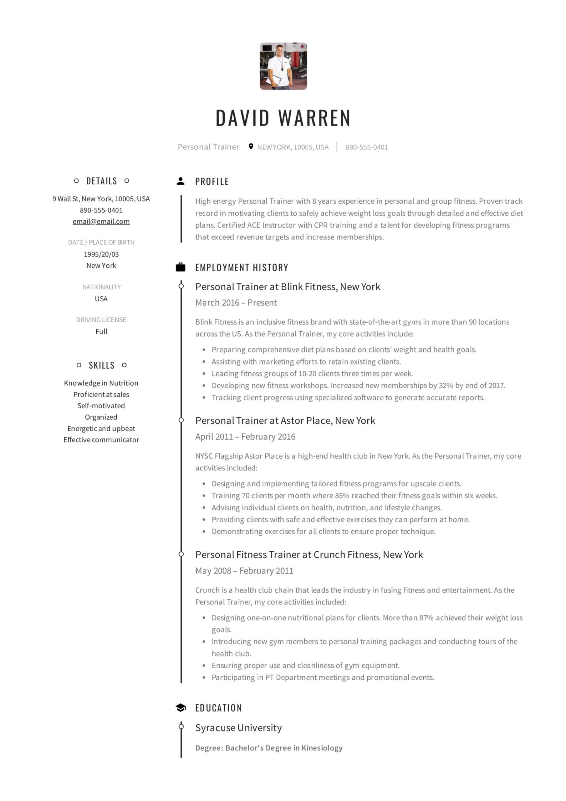 Personal Trainer Resume & Guide + 12 Resume Examples