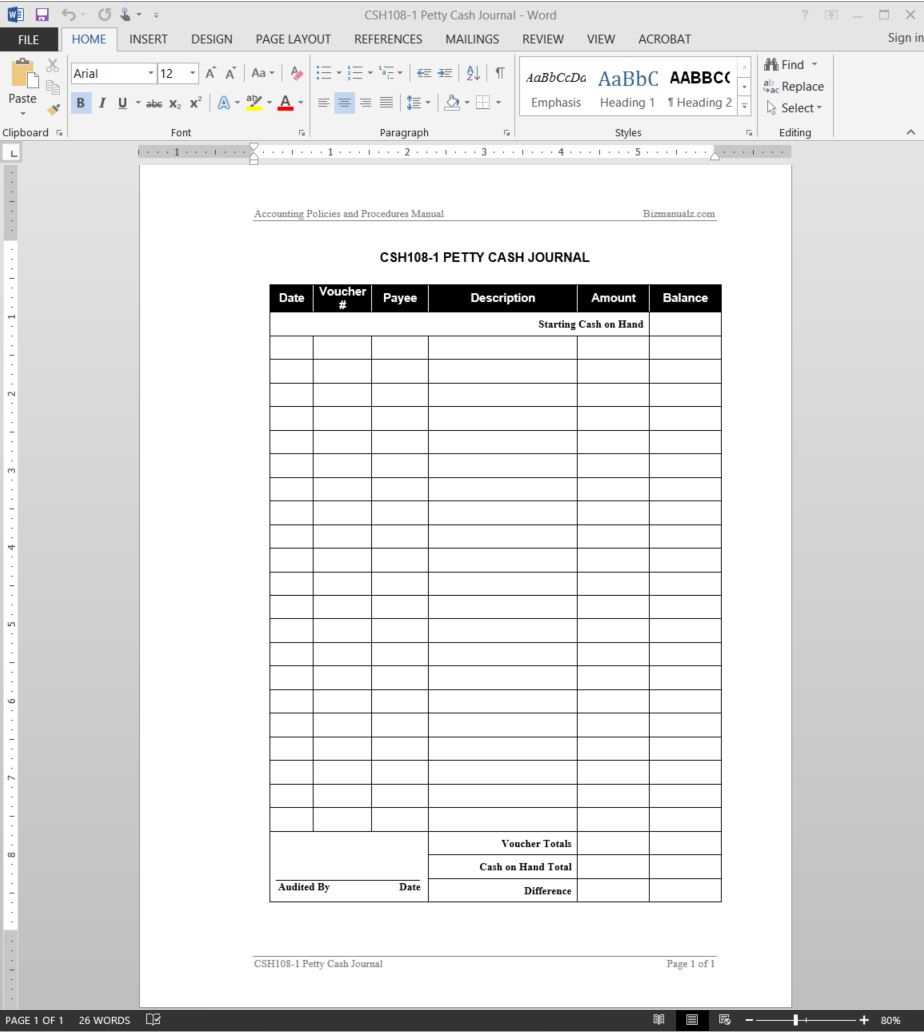 Petty Cash Accounting Journal Template | Csh108 1 For Petty Cash Expense Report Template