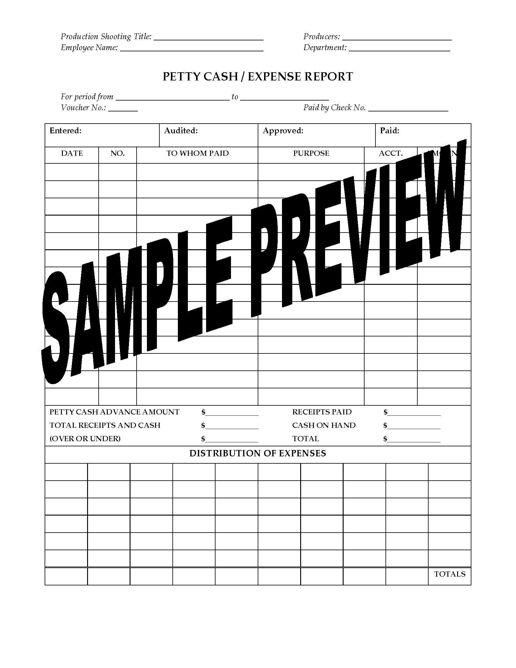 Petty Cash Expense Report For Film Or Tv Production Inside Petty Cash Expense Report Template