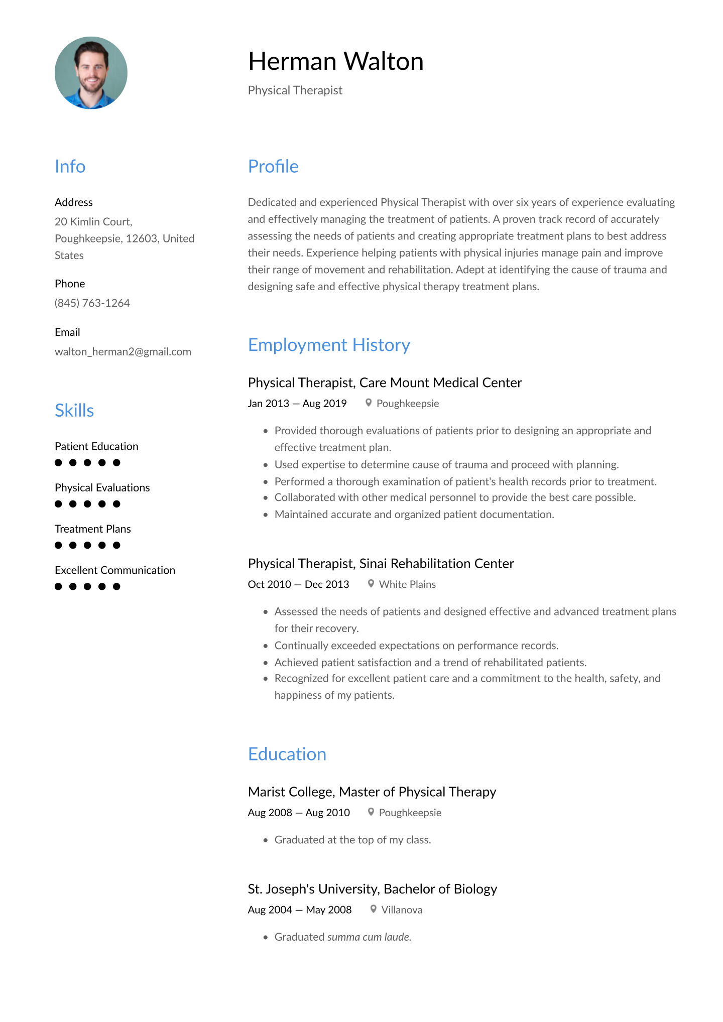 Physical Therapist Resume Templates 2020 (Free Download Pertaining To History And Physical Template Word