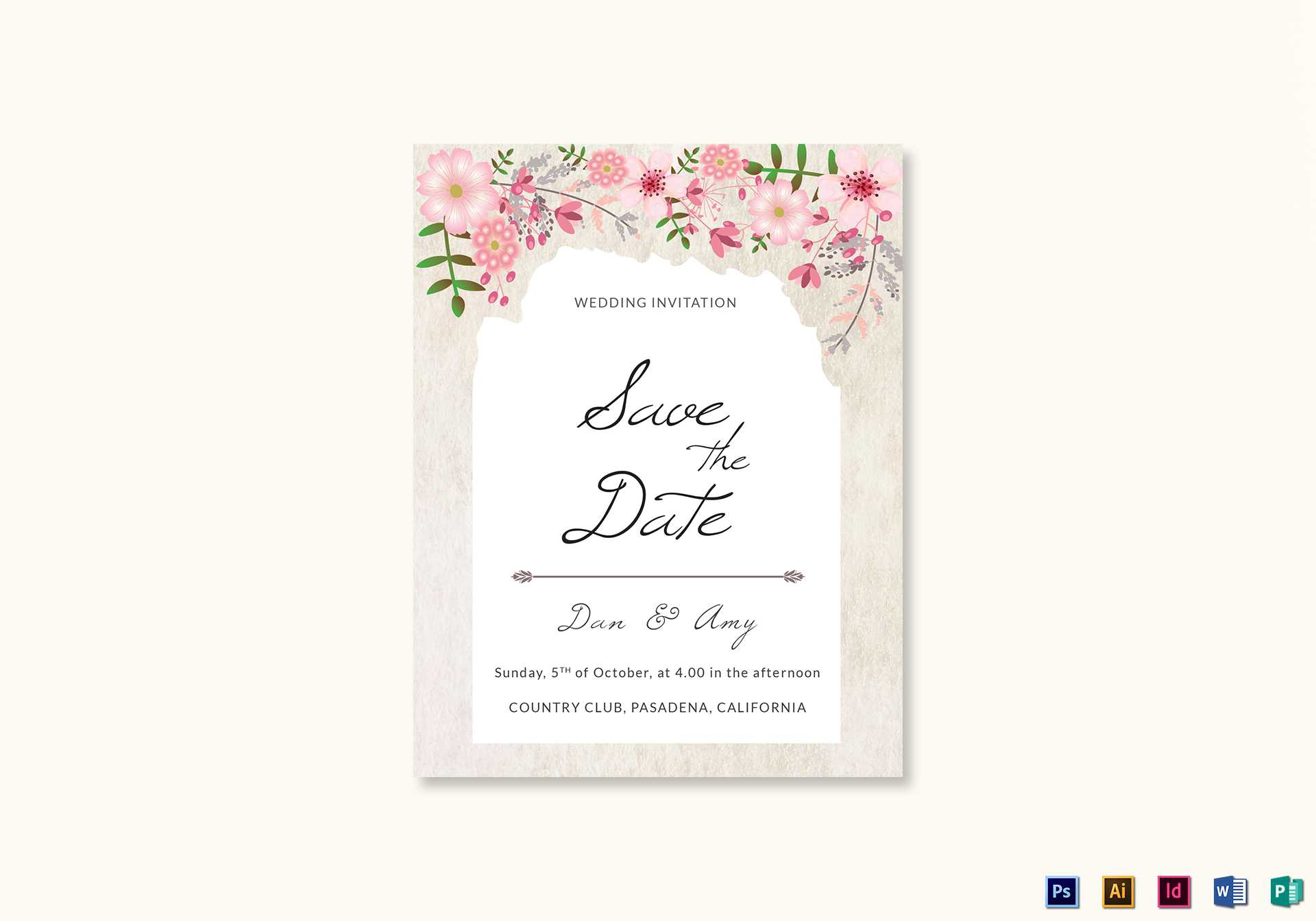 Pink Floral Save The Date Card Template Throughout Save The Date Template Word