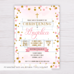 Pink & Gold Dots Christening Invitation Template With Regard To Blank Christening Invitation Templates