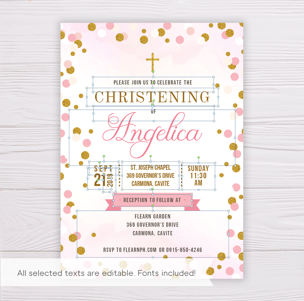 Pink & Gold Dots Christening Invitation Template With Regard To Blank Christening Invitation Templates