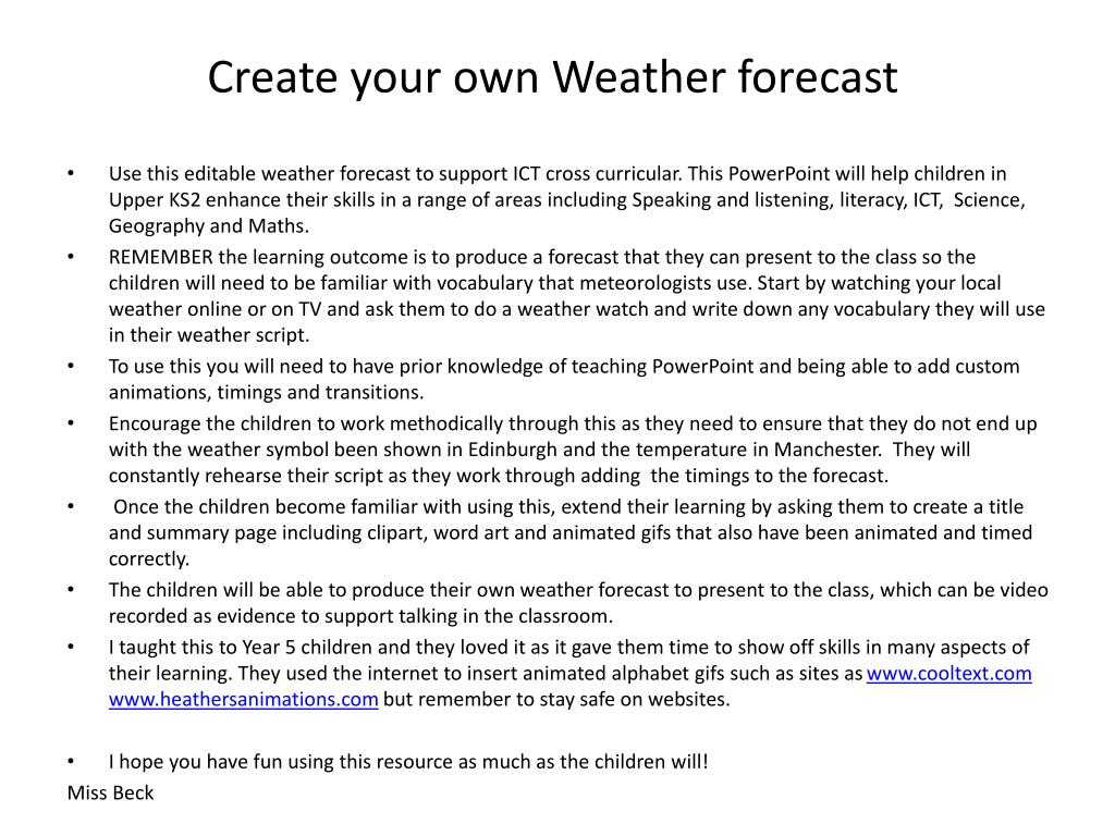 Ppt – Create Your Own Weather Forecast Powerpoint Regarding Kids Weather Report Template