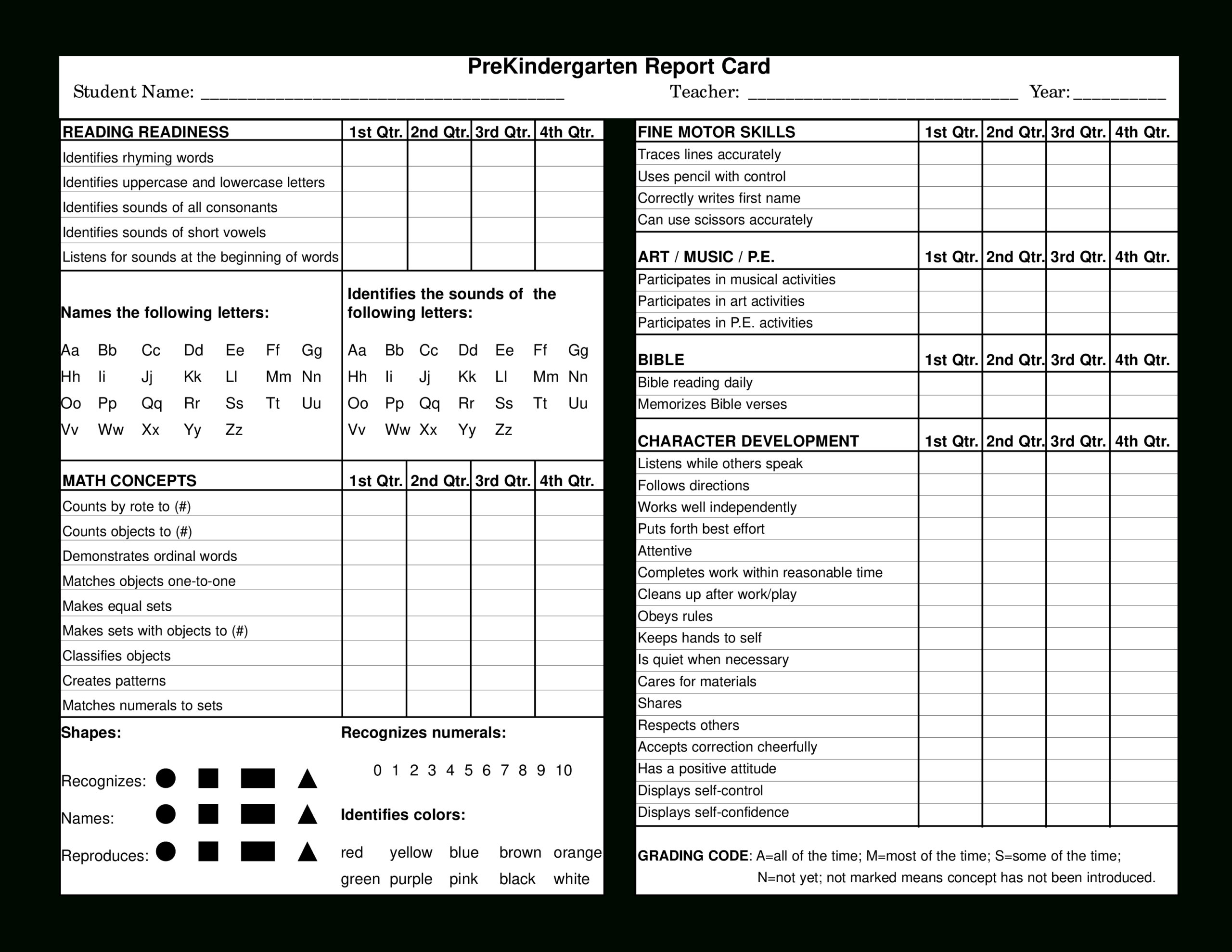 Preschool Report Card | Templates At Allbusinesstemplates In Character Report Card Template