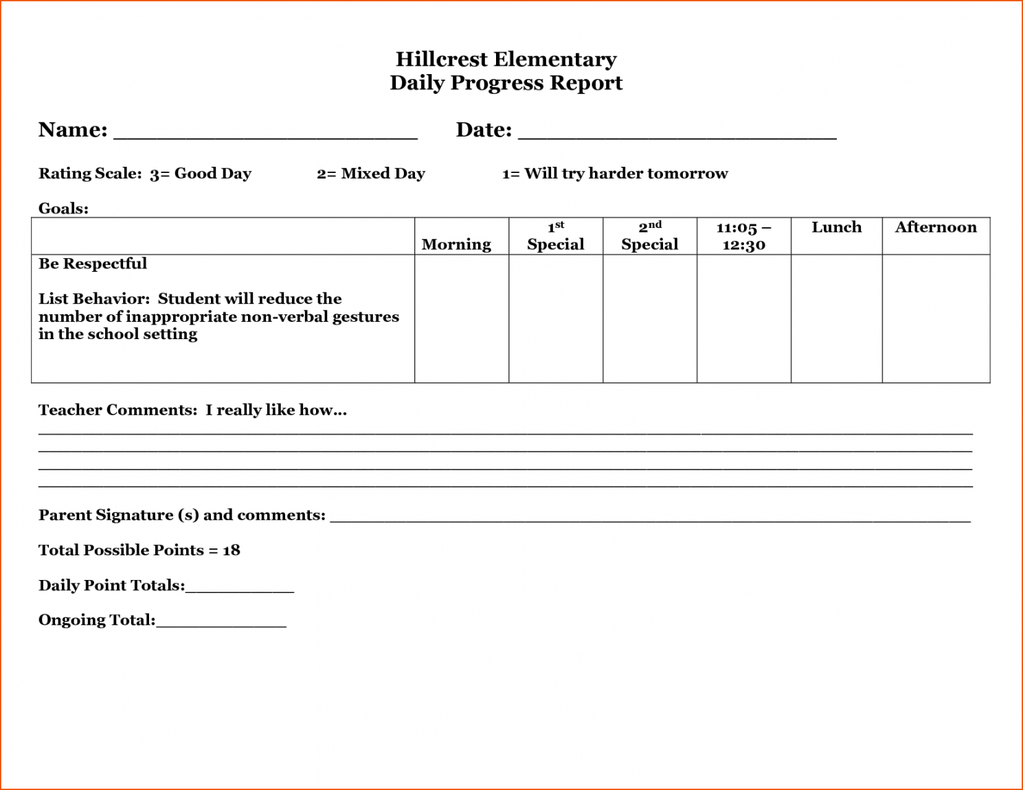 Printable 29 Images Of Student Behavior Progress Report Pertaining To Daily Behavior Report Template