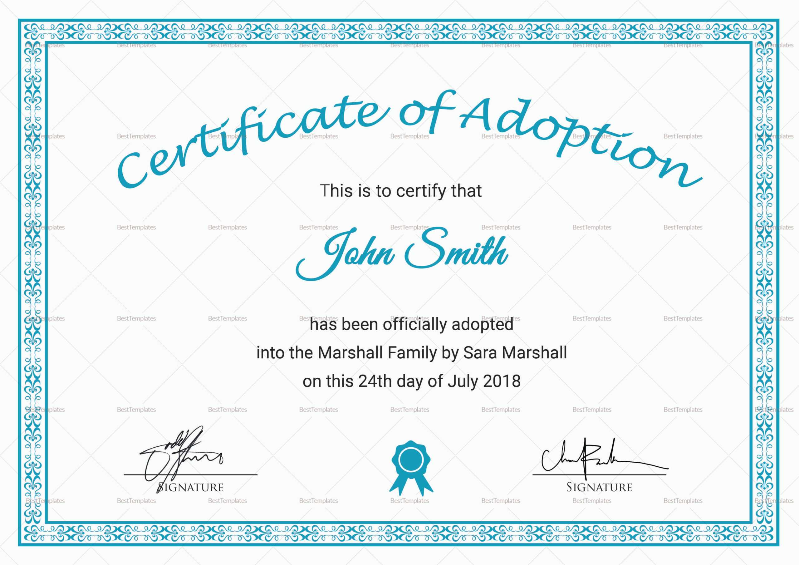 Printable Adoption Certificate Template In Blank Adoption Certificate Template