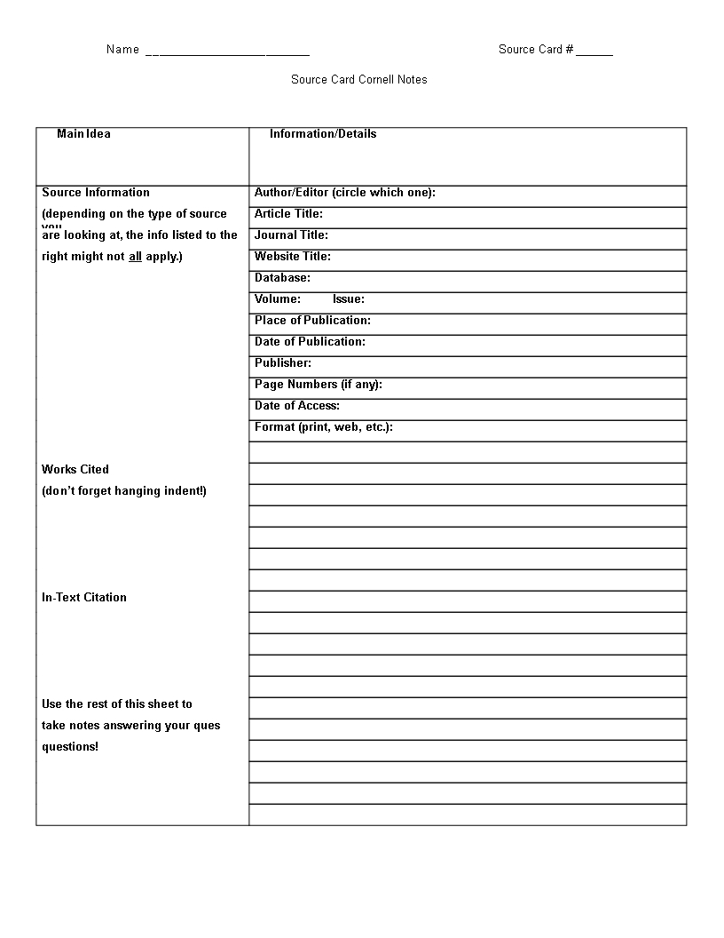 Printable Cornell Note Taking Word | Templates At For Note Taking Template Word