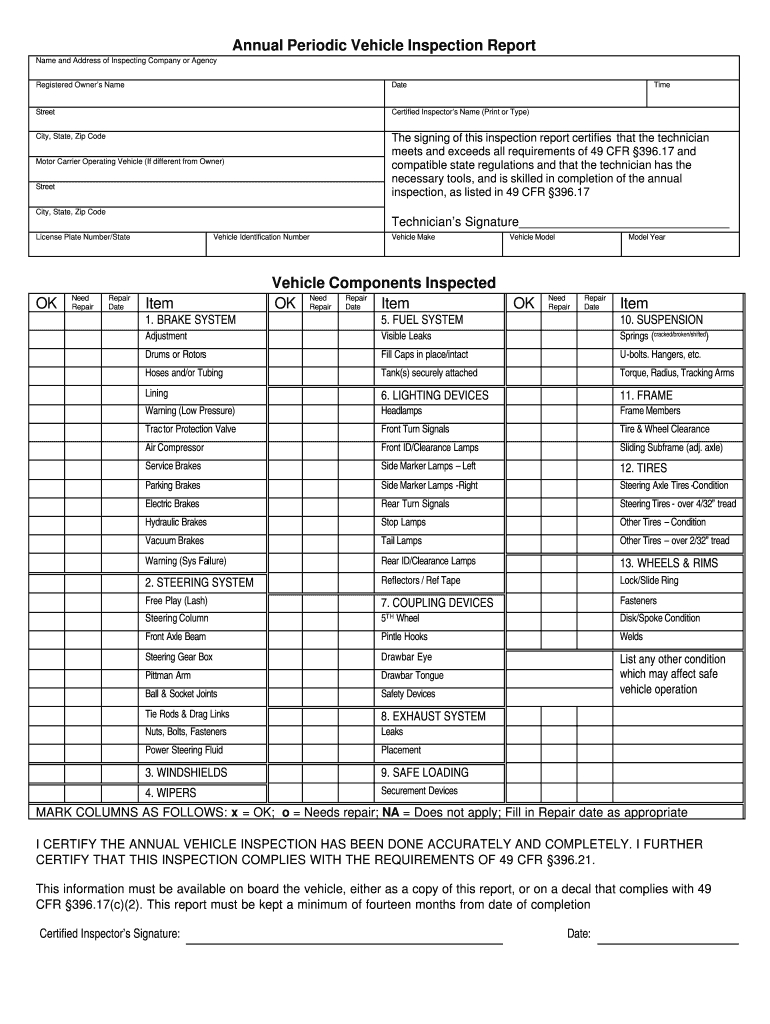 Printable Dot Inspection Forms – Fill Online, Printable Within Vehicle Inspection Report Template