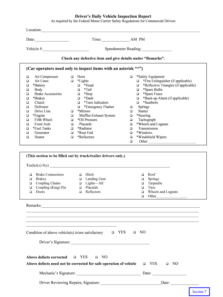Printable Driver Vehicle Inspection Report Form – Fill With Regard To Vehicle Inspection Report Template