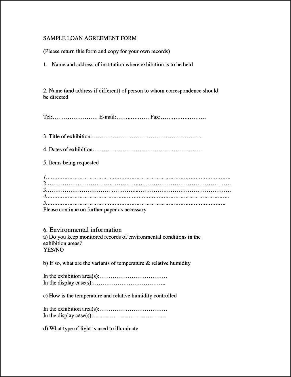 Printable Loan Agreement From Borrower To Lender Sample In Blank Loan Agreement Template