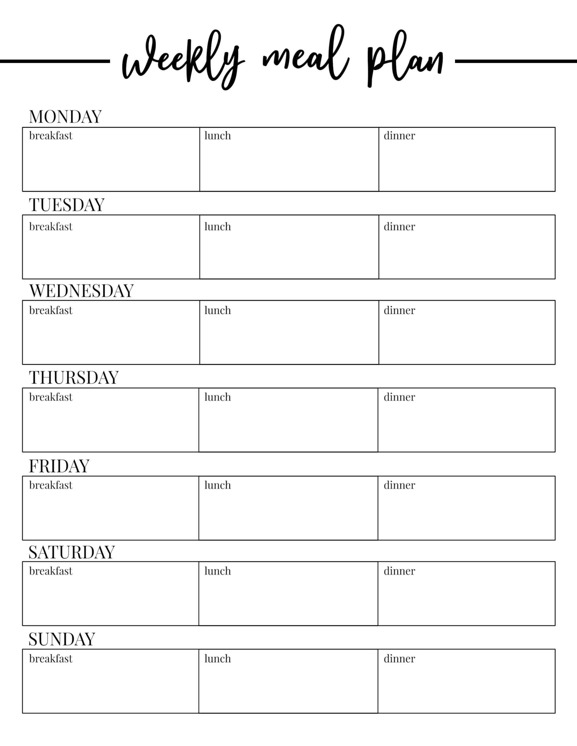 Printable Meal Plan Template – Malon.werob2016 Pertaining To Weekly Meal Planner Template Word