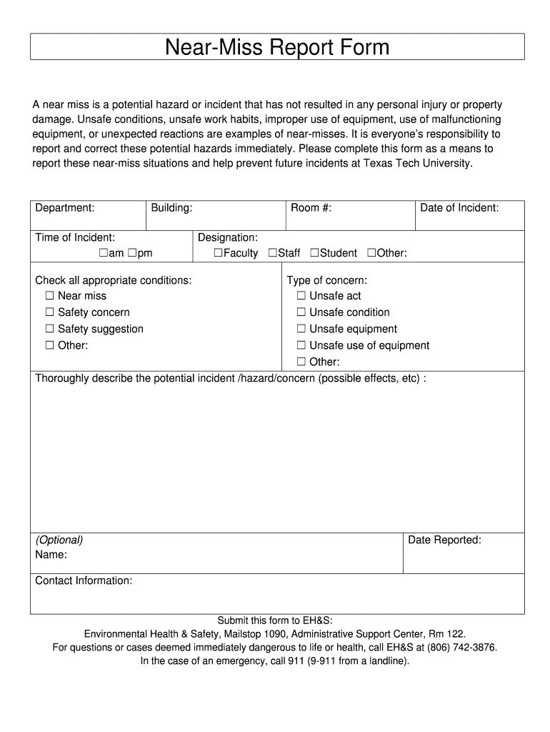 Printable Near Miss Report Template – Fill Online, Printable Pertaining To Near Miss Incident Report Template