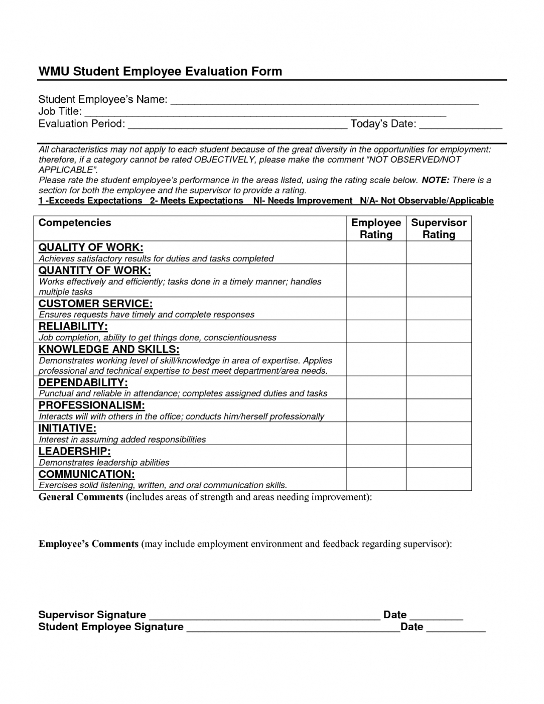 Printable Sample Employee Evaluation Forms Laser Evaluation With Word Employee Suggestion Form Template