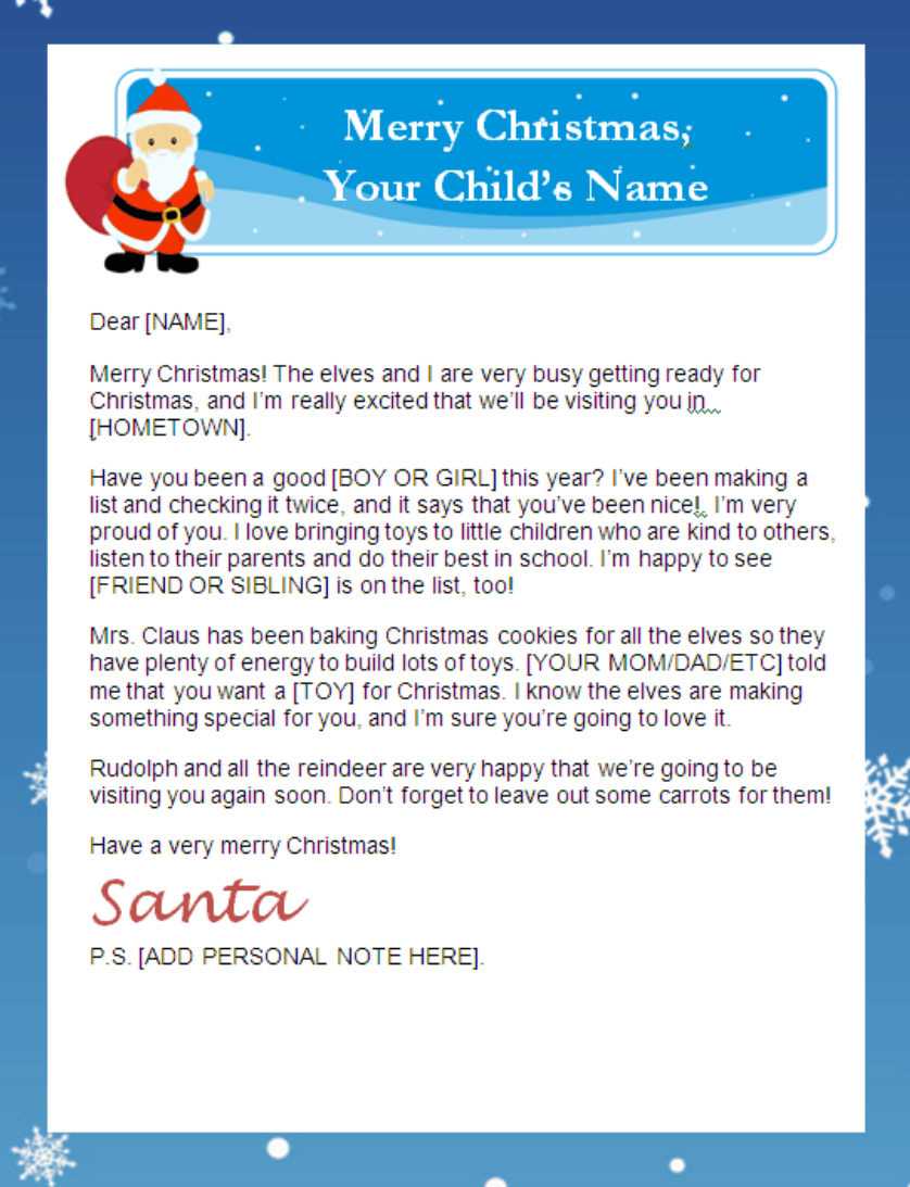 Printable Santa Letter With Personalized Banner | For Santa Letter Template Word
