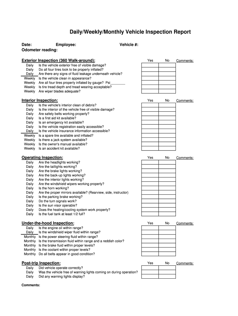 Printable Vehicle Inspection Checklist Template – Fill Pertaining To Daily Inspection Report Template