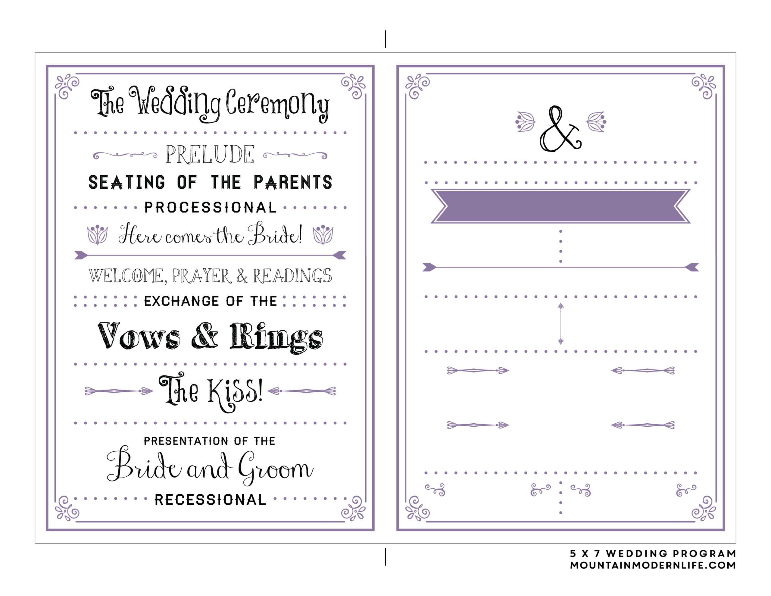 Printable Wedding Program | Room Surf Intended For Free Printable Wedding Program Templates Word