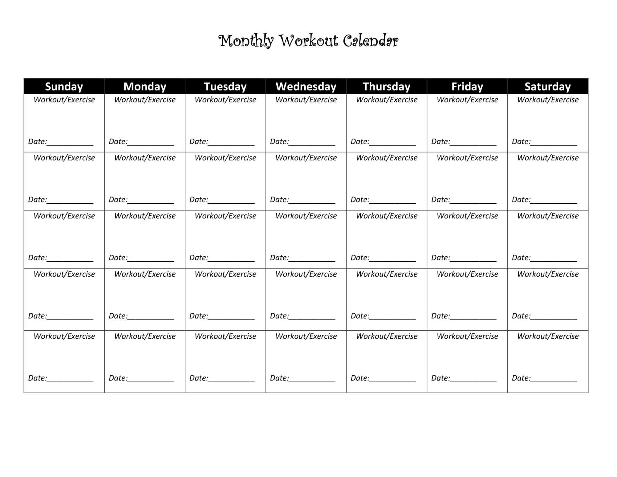 Blank Workout Schedule Template