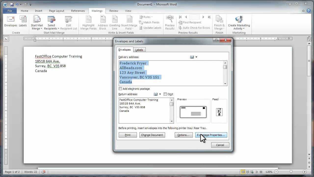 Printing Envelopes In Word - Tomope.zaribanks.co Pertaining To Word 2013 Envelope Template