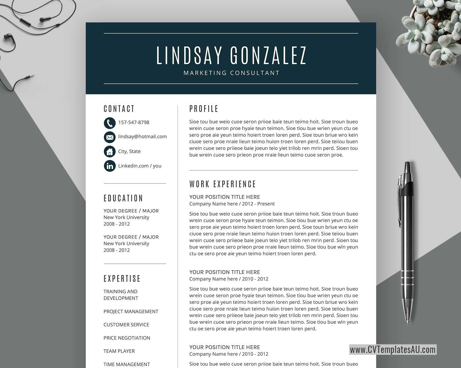 Professional Cv Template For Microsoft Word, Cover Letter, Curriculum  Vitae, Modern And Creative Resume Design, Teacher Resume, 1 Page, 2 Page, 3 With Microsoft Word Cover Page Templates Download