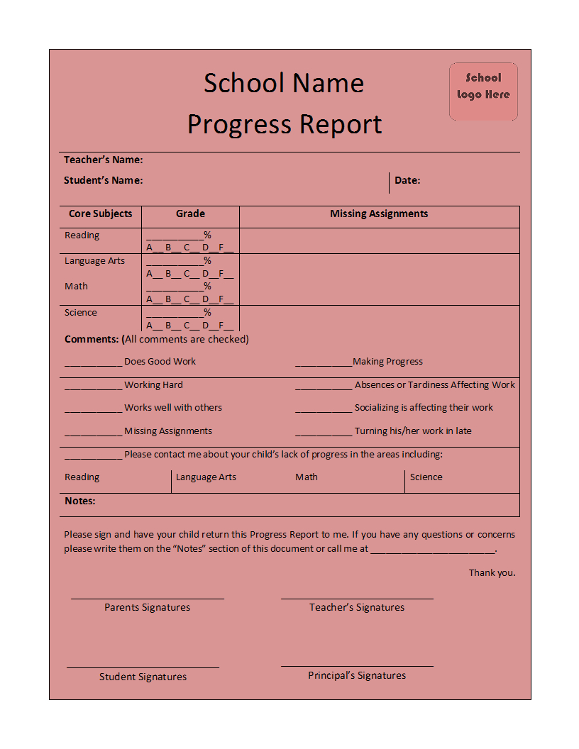 Progress Report Template For Student Progress Report Template