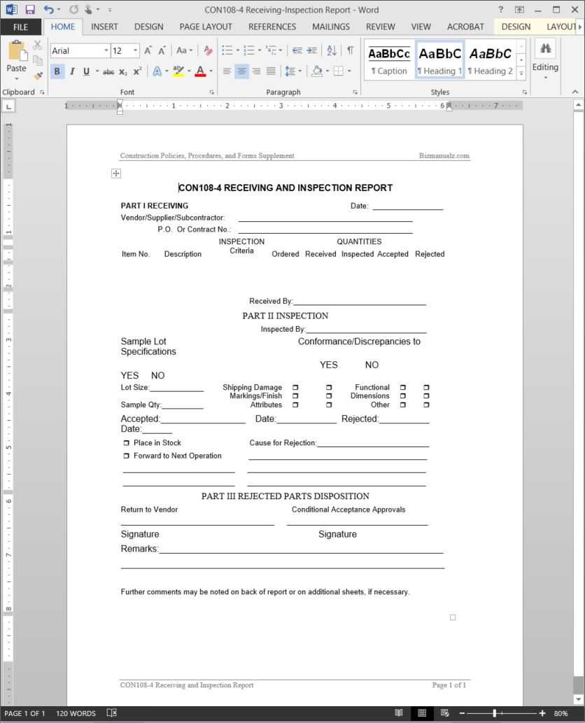 Project Receiving Inspection Report Template | Con108 4 With Part Inspection Report Template