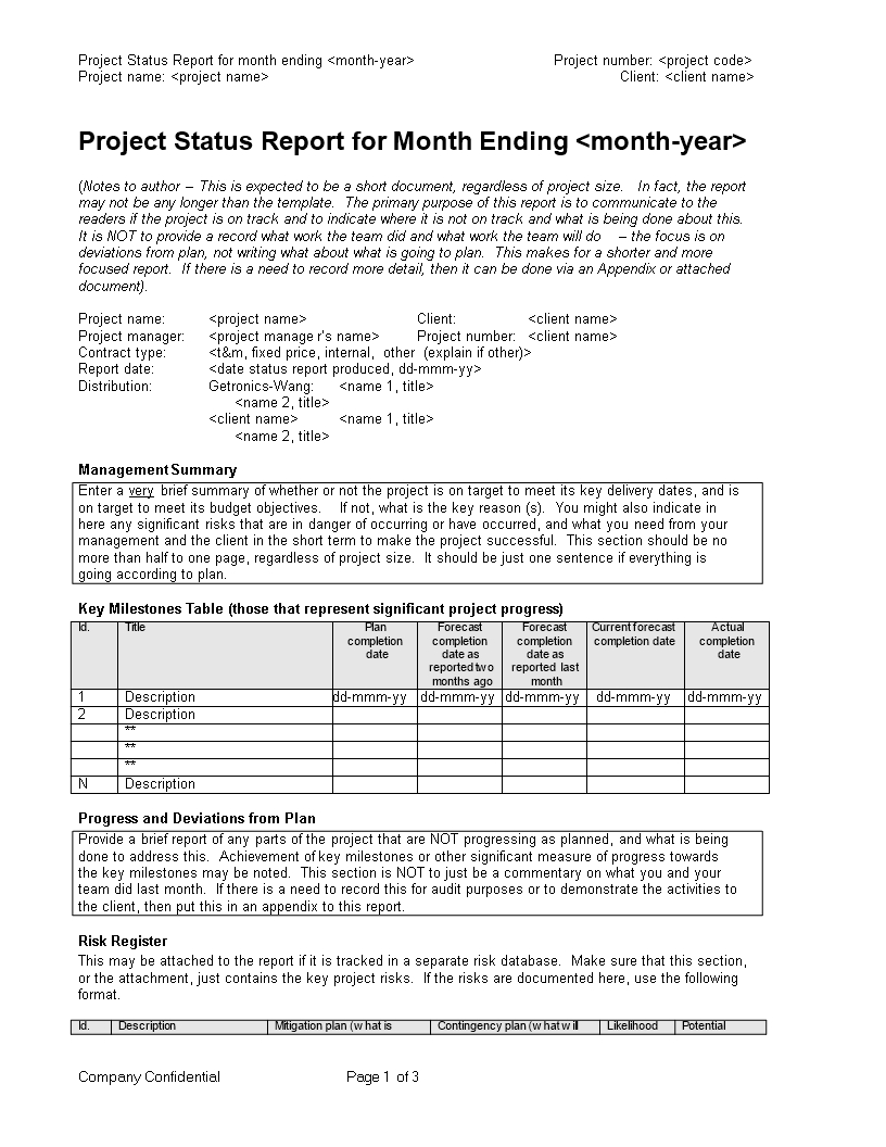 Project Status Report Monthly | Templates At With Regard To Monthly Status Report Template Project Management