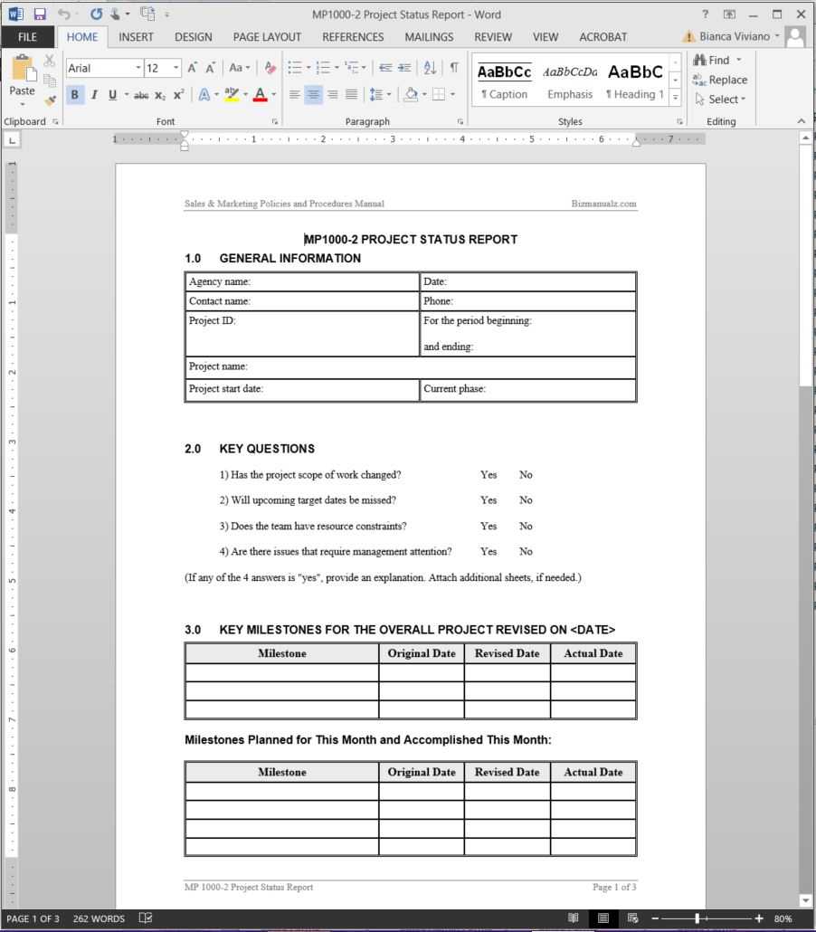 Project Status Report Template | Mp1000 2 Within Report Template Word 2013