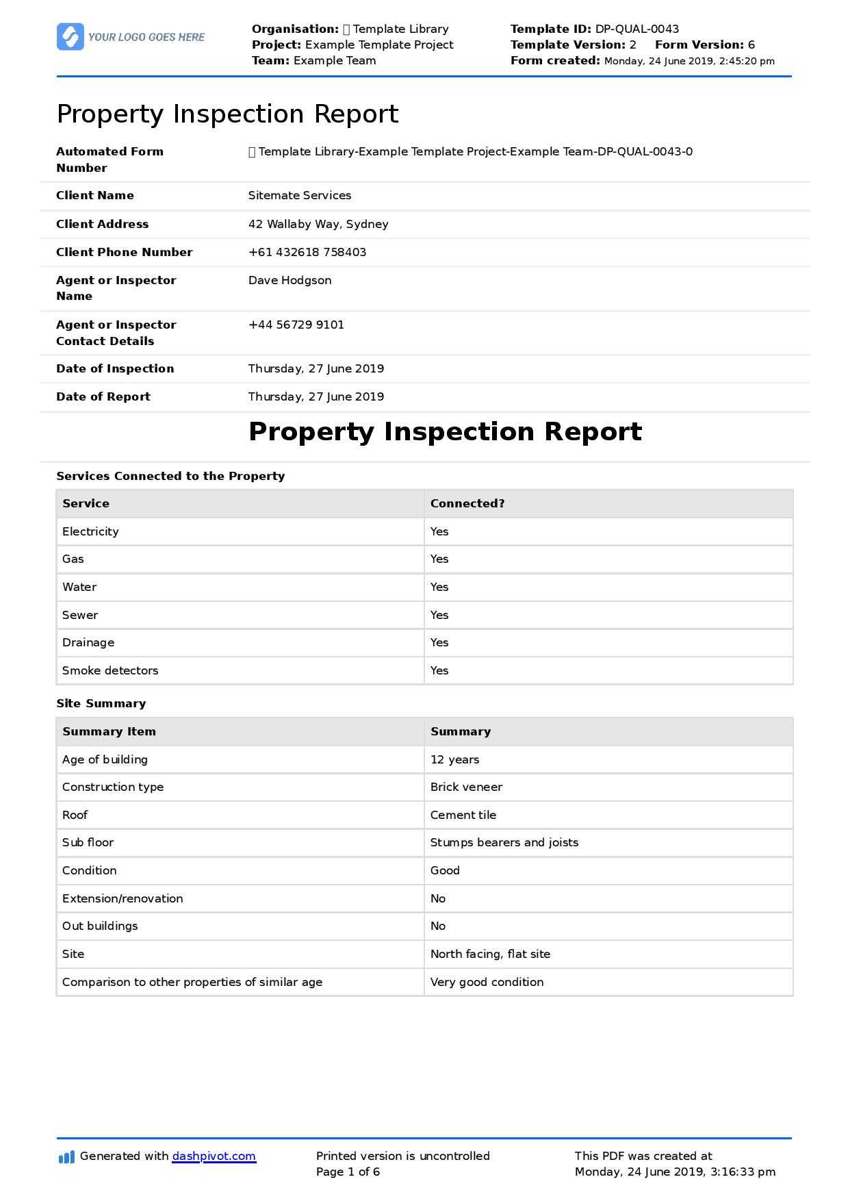 Property Inspection Report Template (Free And Customisable) In Daily Inspection Report Template