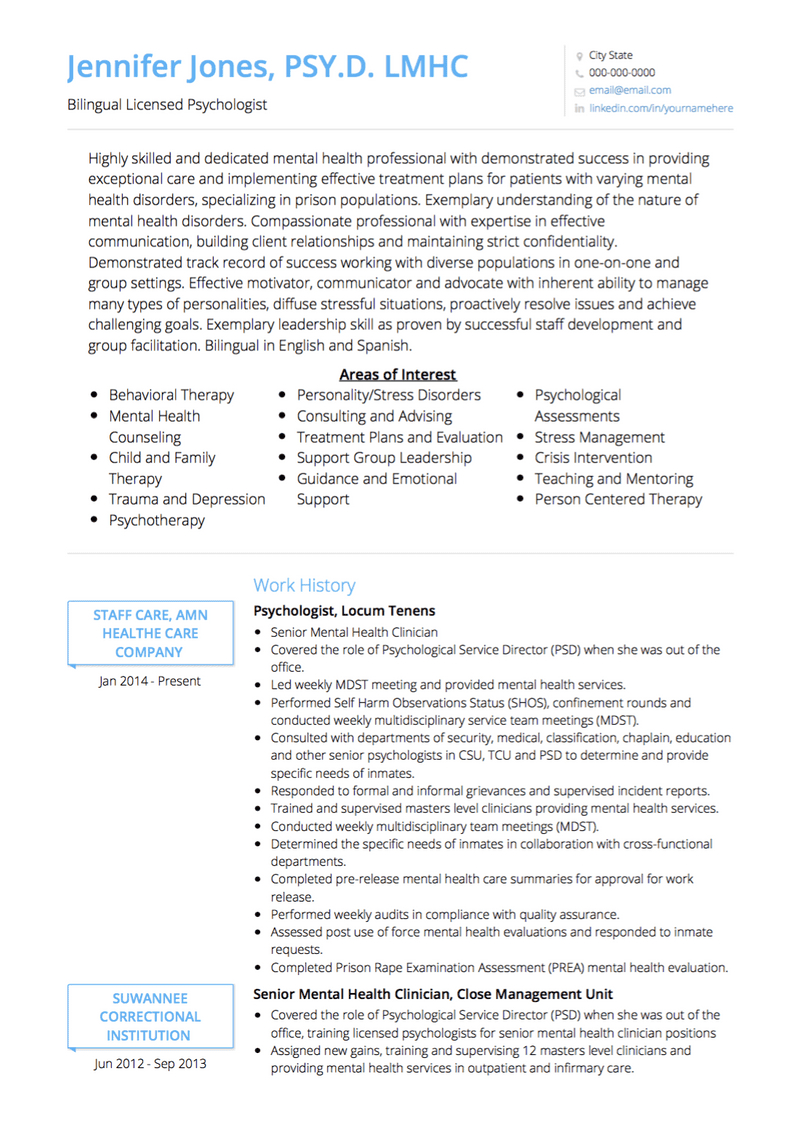 Psychologist Cv Examples & Templates | Visualcv Pertaining To School Psychologist Report Template