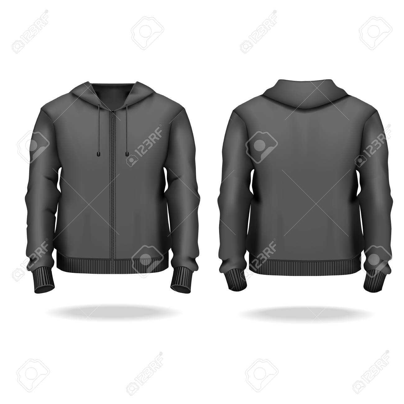 Realistic Detailed 3D Template Blank Black Male Zip Up Hoodie.. In Blank Black Hoodie Template