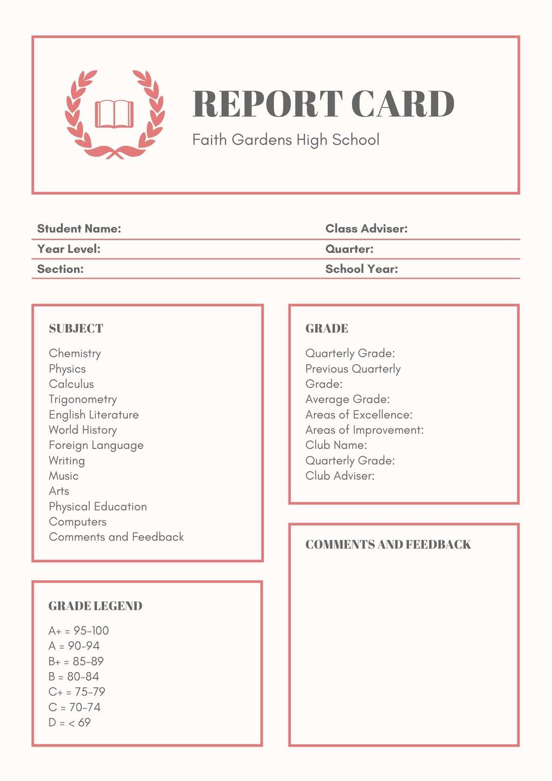 Red Gray High School Report Card – Templatescanva For High School Report Card Template