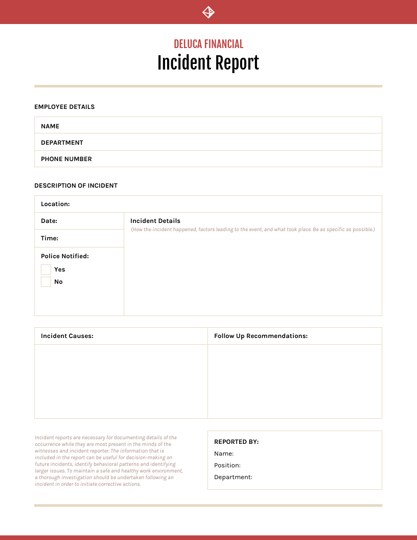 Red Incident Report Template Intended For Employee Incident Report Templates