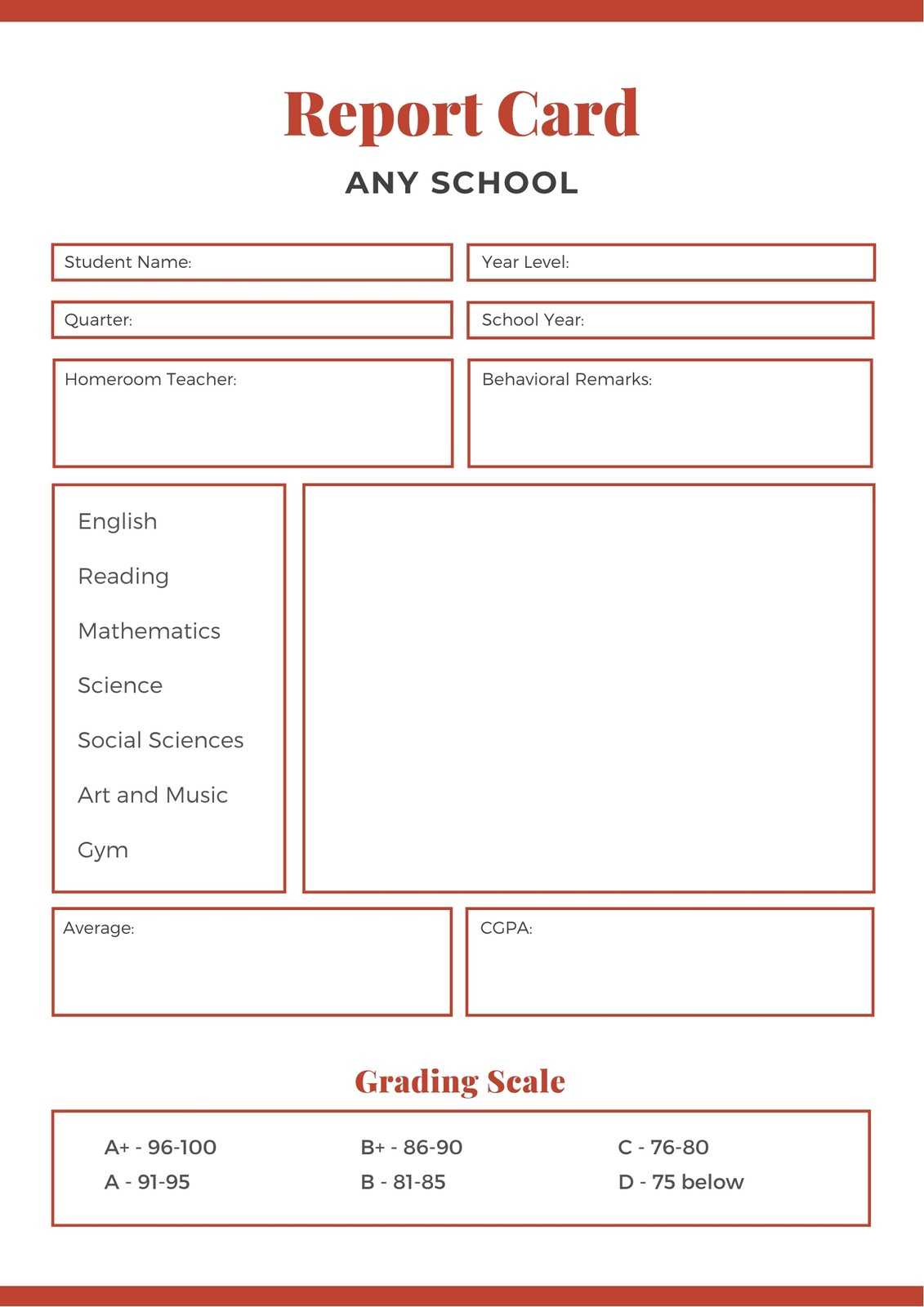 Red Middle School Report Card – Templatescanva Inside Report Card Template Middle School