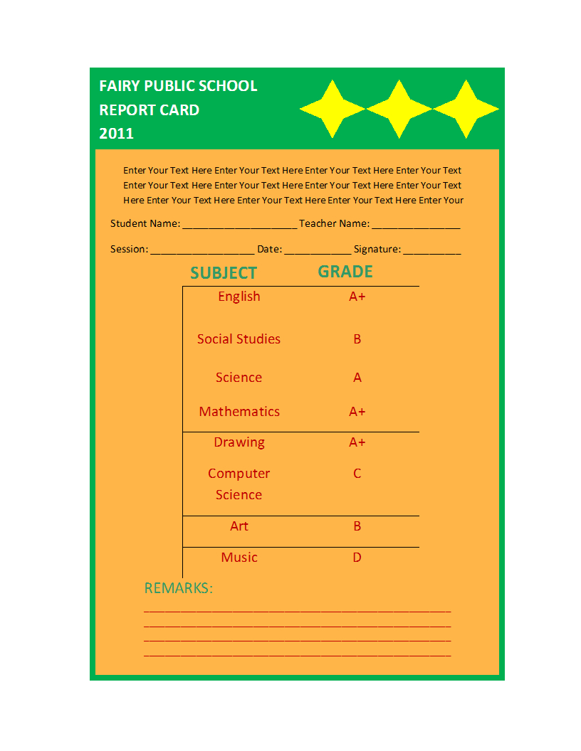 Report Card Template Inside Kindergarten Report Card Template
