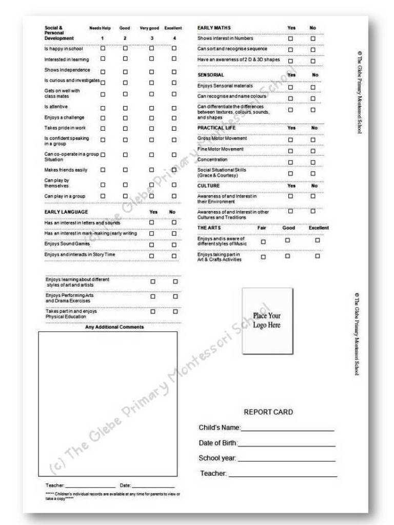Report Card Templates « Montessori Alliance Within Report Card Template Pdf