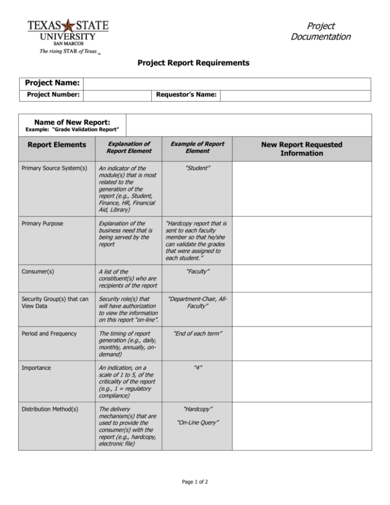 Reporting Requirements Template