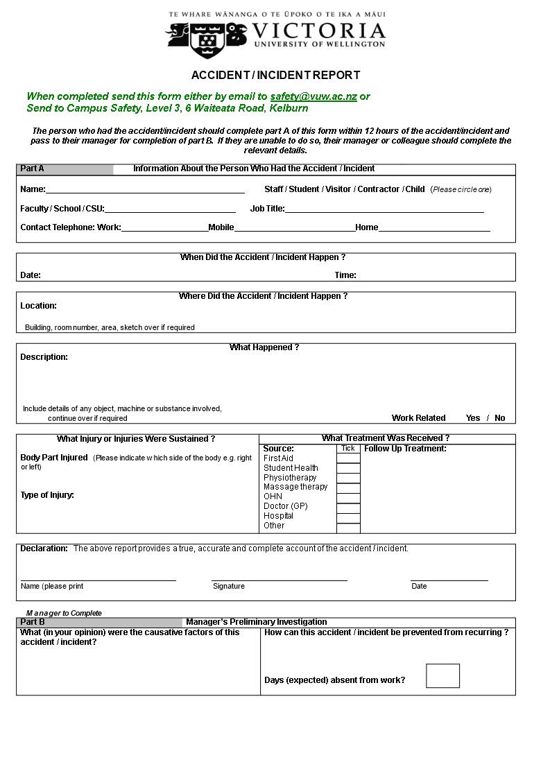 Sample Accident Incident Report | Templates At Within School Incident Report Template