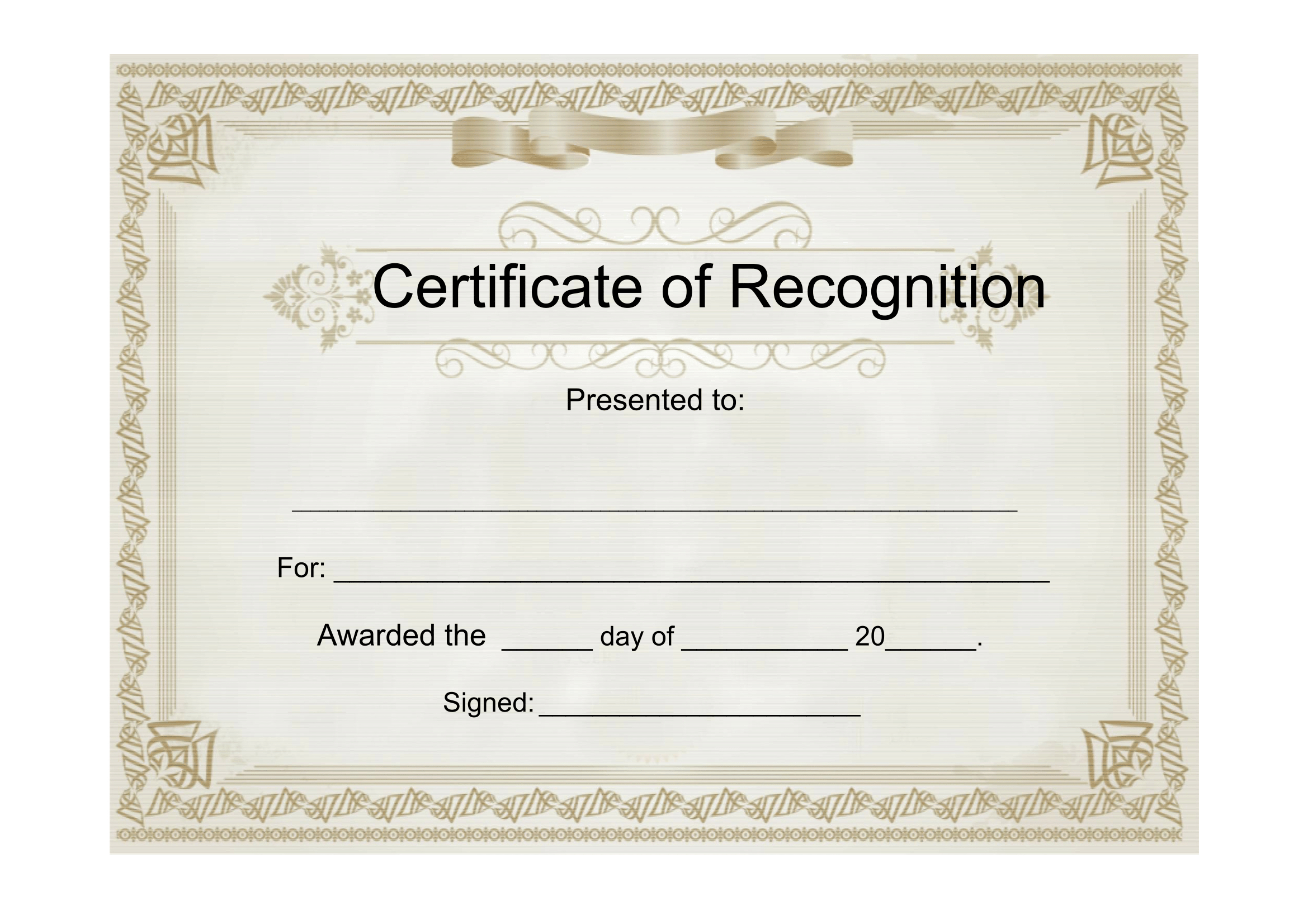 Sample Certificate Of Recognition – Free Download Template In Certificate Templates For Word Free Downloads