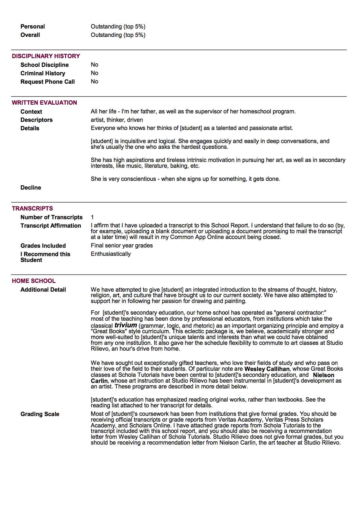 Sample School Report And Transcript (For Homeschoolers With Regard To Homeschool Middle School Report Card Template