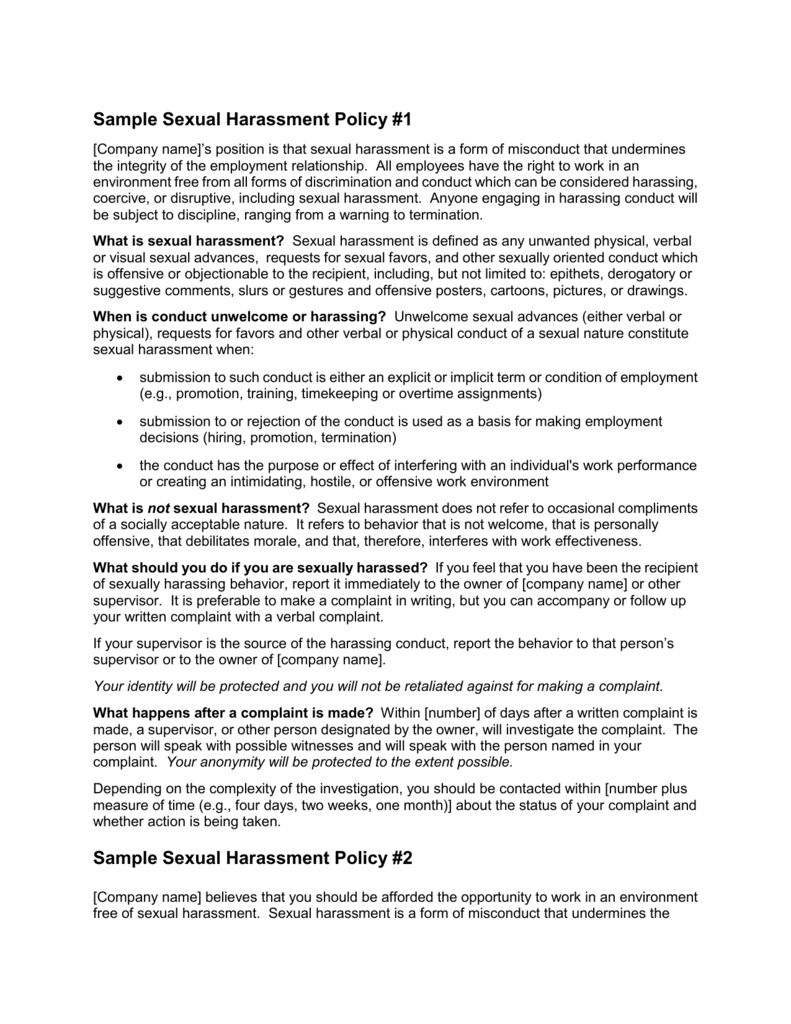 Sample Sexual Harassment Policy #1 With Regard To Sexual Harassment Investigation Report Template