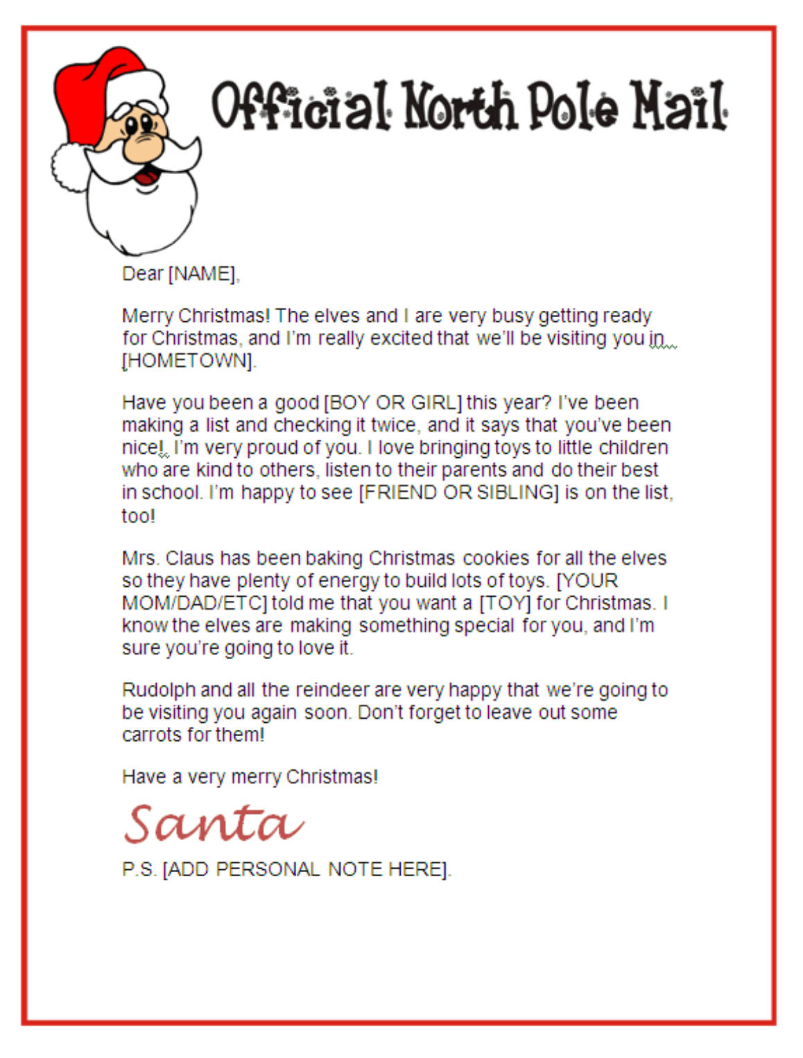 Santa Letter Stationary - Official North Pole Mail Pertaining To Letter From Santa Template Word
