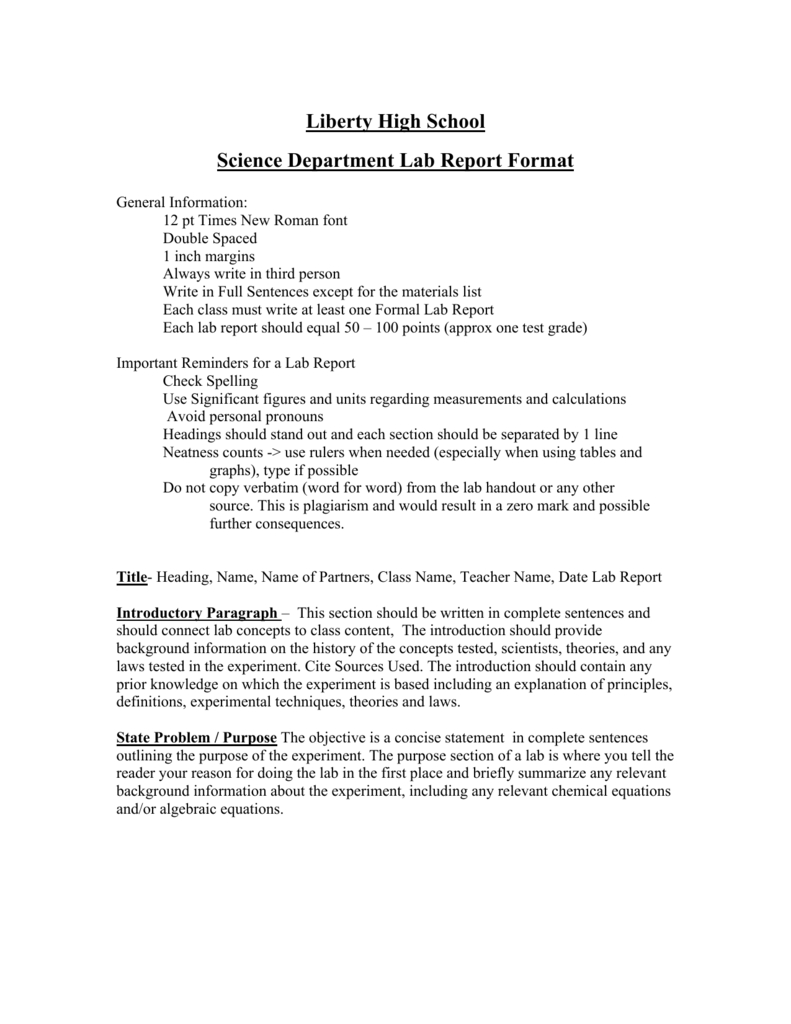 Science Department Lab Report Format With Formal Lab Report Template