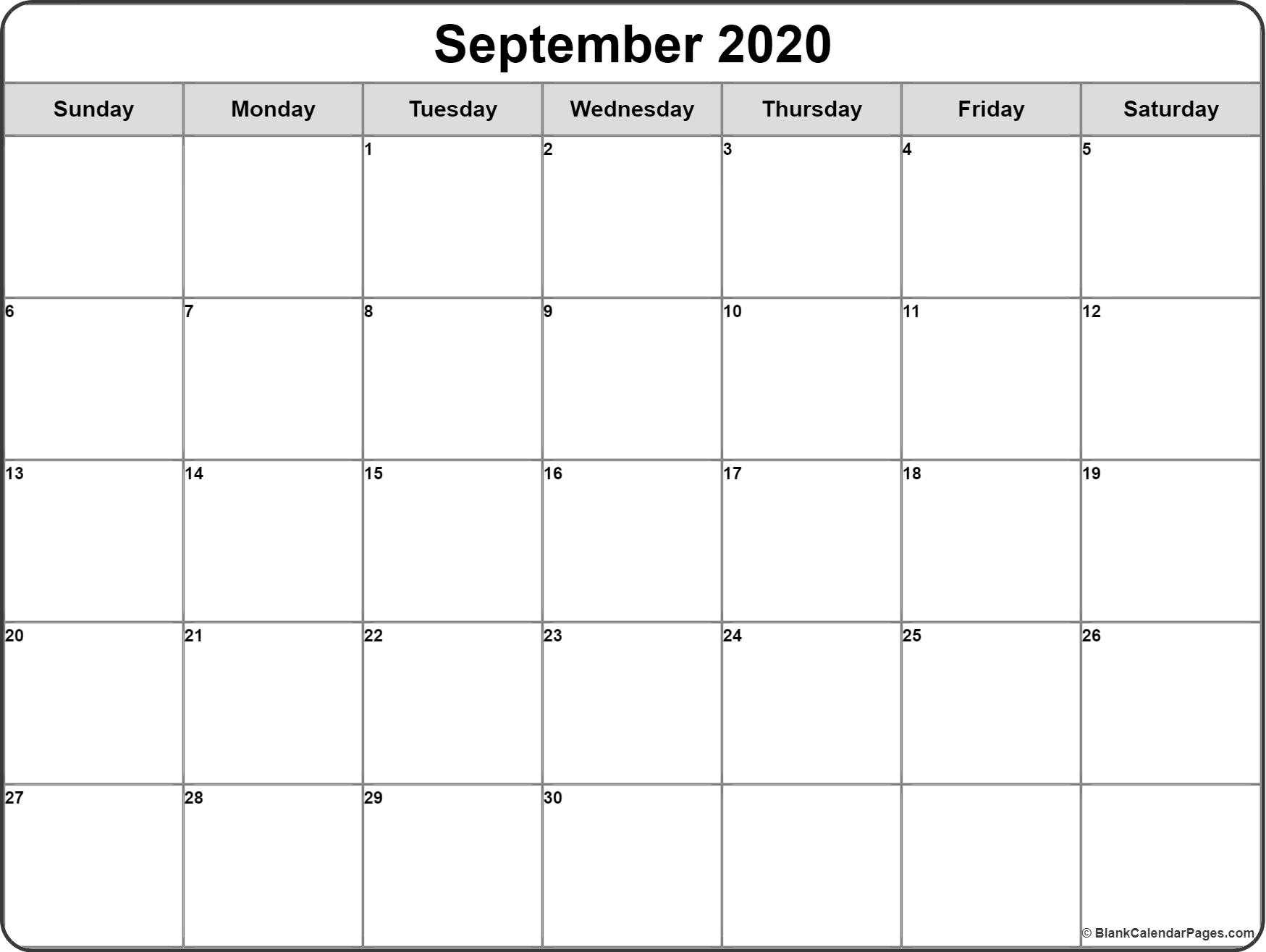 September 2020 Calendar | Free Printable Monthly Calendars Pertaining To Full Page Blank Calendar Template