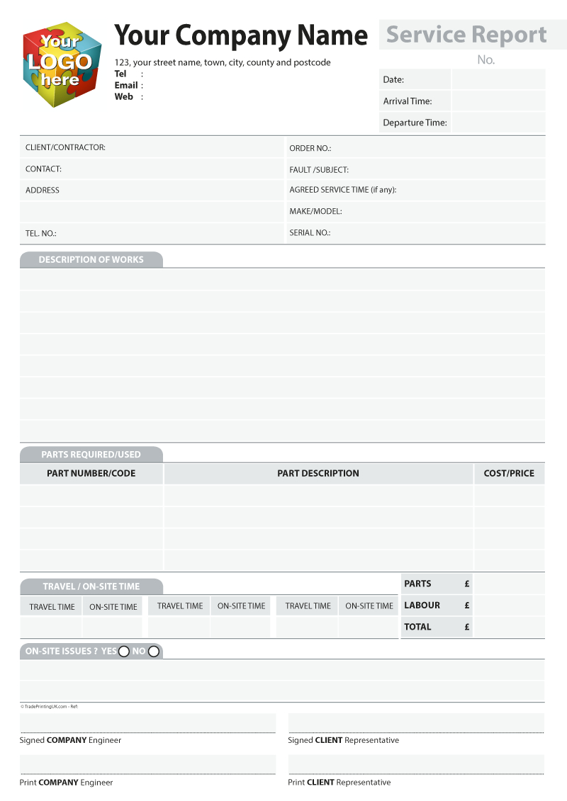 Service Report Templates For Carbonless Ncr Print From £40 Intended For Ncr Report Template